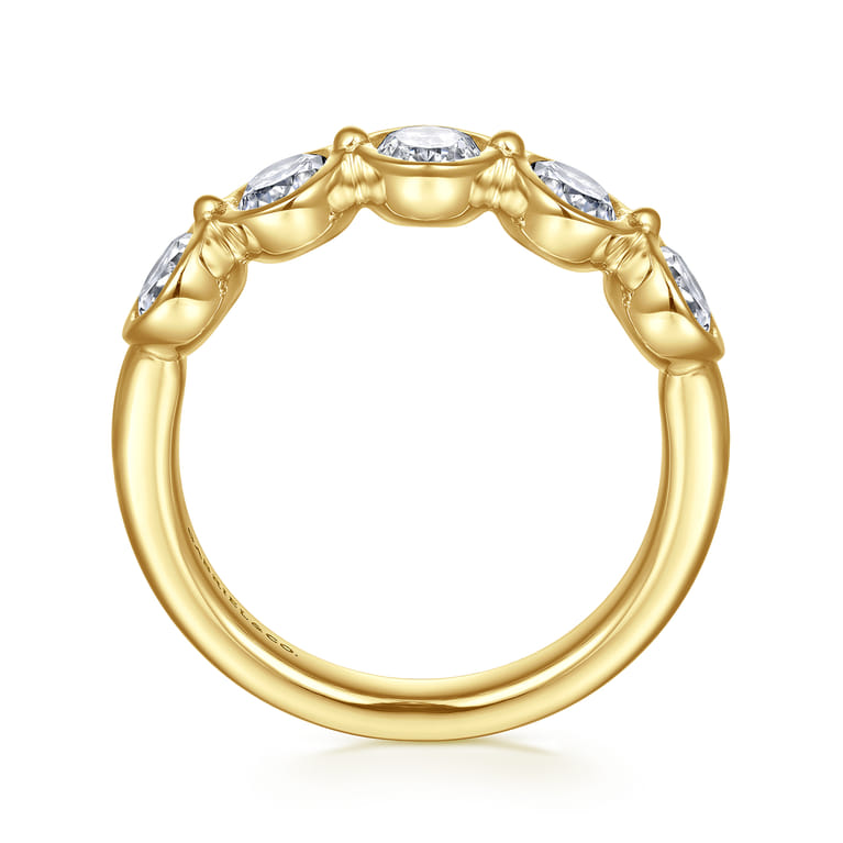 Straight Wedding Ring in 14k Yellow Gold with Oval Natural Diamond at Gabriel & Co. - Shot 2