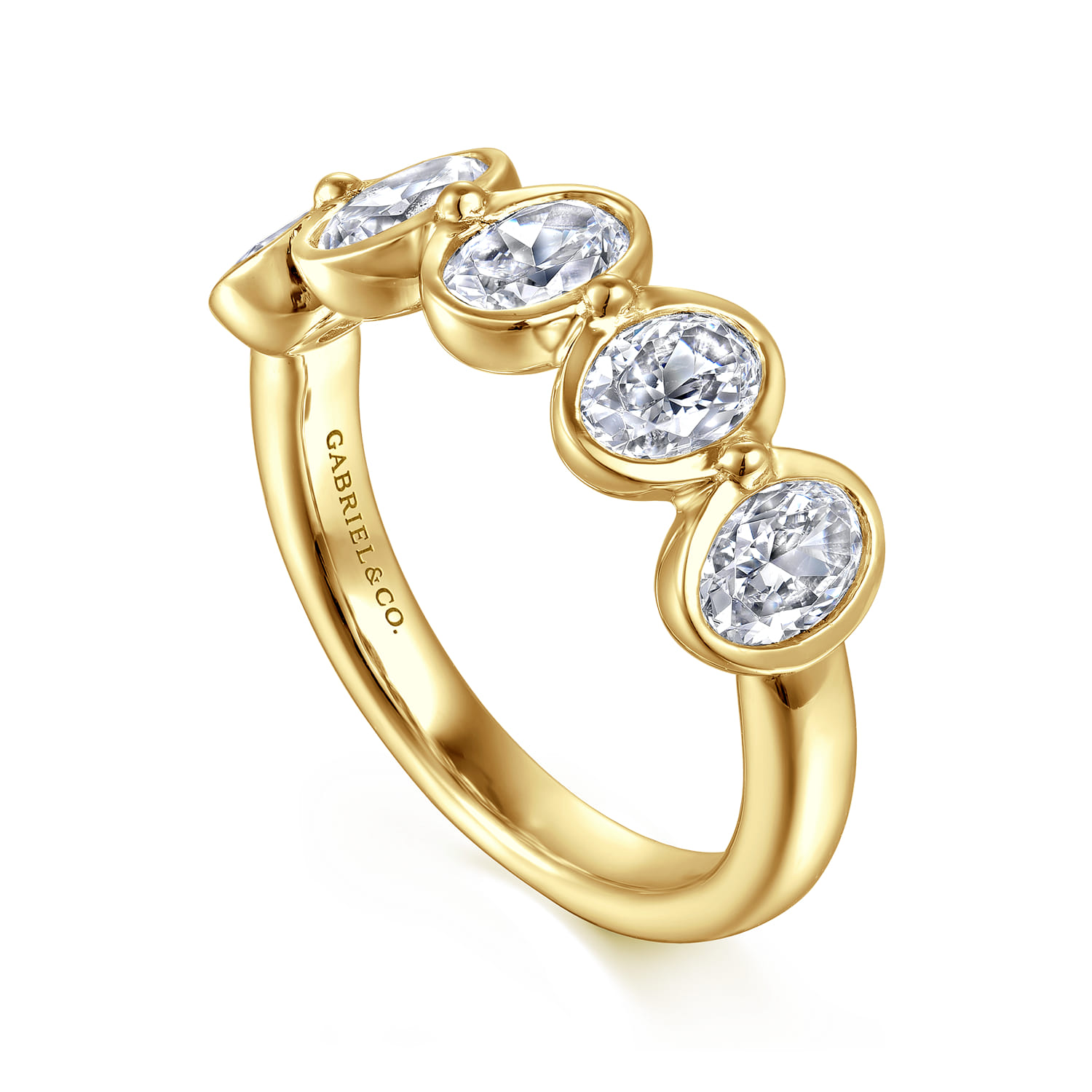 Straight Wedding Ring in 14k Yellow Gold with Oval Natural Diamond at Gabriel & Co. - Shot 3