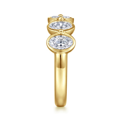 14K Yellow Gold Bezel Oval 5 Stone Diamond Anniversary Band