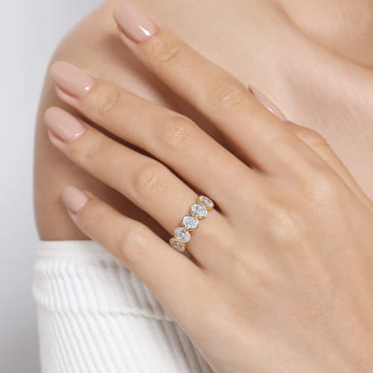 14K Yellow Gold Bezel Oval 5 Stone Diamond Anniversary Band