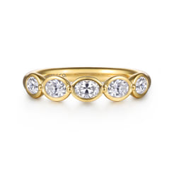 14K Yellow Gold Bezel Oval 5 Stone Diamond Anniversary Band