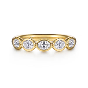 14K Yellow Gold Bezel Oval 5 Stone Diamond Anniversary Band