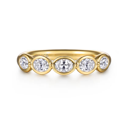 14K Yellow Gold Bezel Oval 5 Stone Diamond Anniversary Band