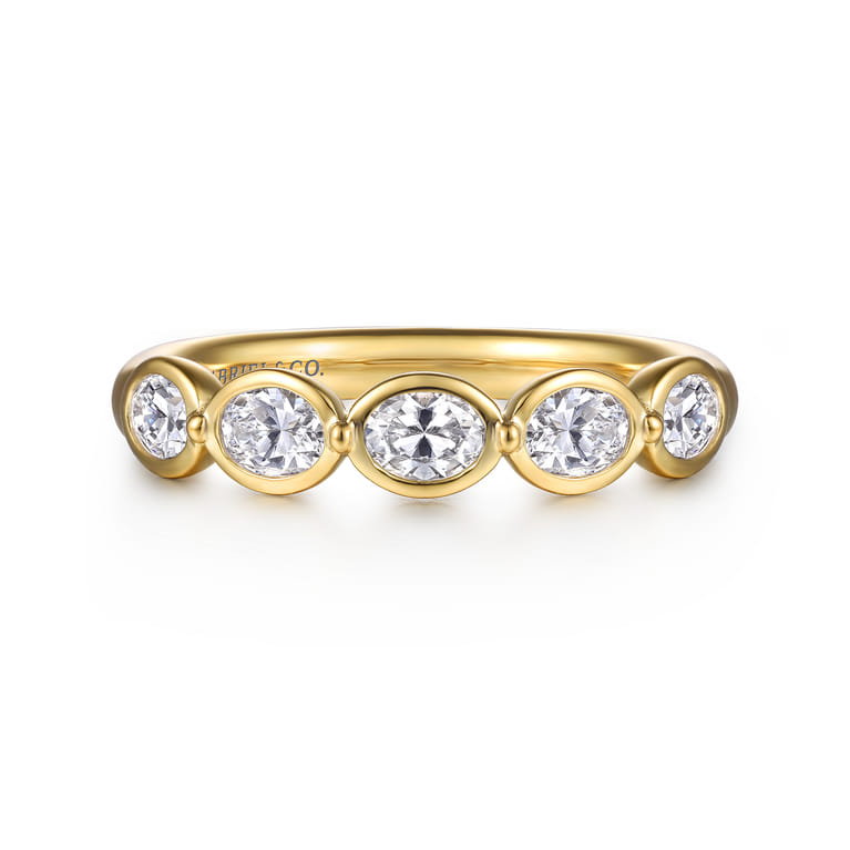 Fancy Wedding Ring in 14k Yellow Gold with Oval Natural Diamond at Gabriel & Co. - Shot 1