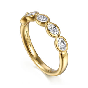 14K Yellow Gold Bezel Oval 5 Stone Diamond Anniversary Band