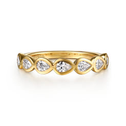 14K Yellow Gold Bezel Pear Shape 7 Stone Diamond Anniversary Band
