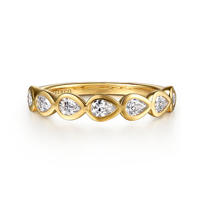 14K Yellow Gold Bezel Pear Shape 7 Stone Diamond Anniversary Band