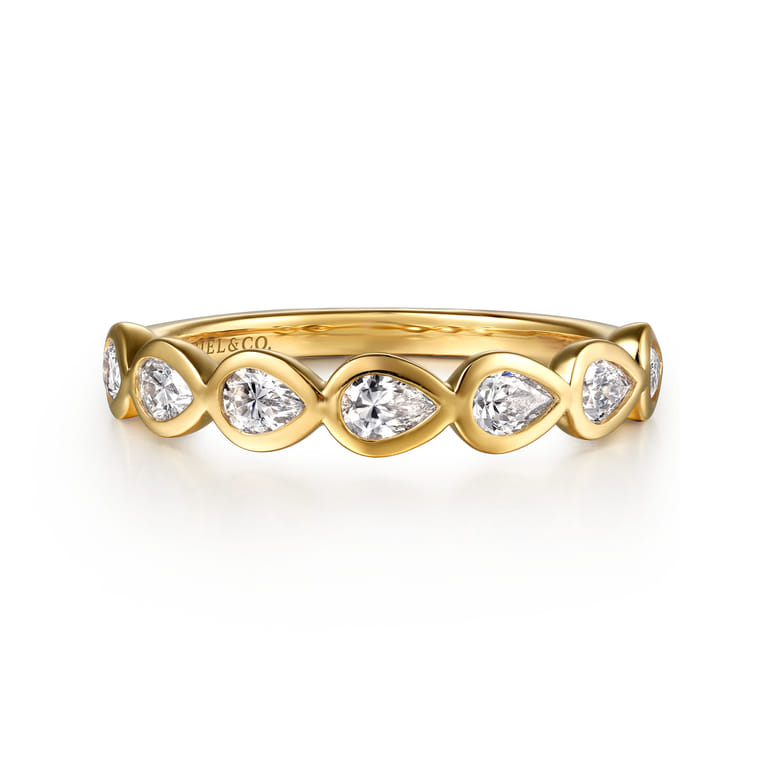 Fancy Wedding Ring in 14k Yellow Gold with Pear Natural Diamond at Gabriel & Co. - Shot 1