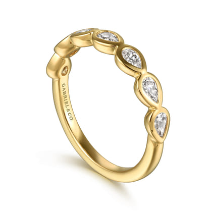 14K Yellow Gold Bezel Pear Shape 7 Stone Diamond Anniversary Band