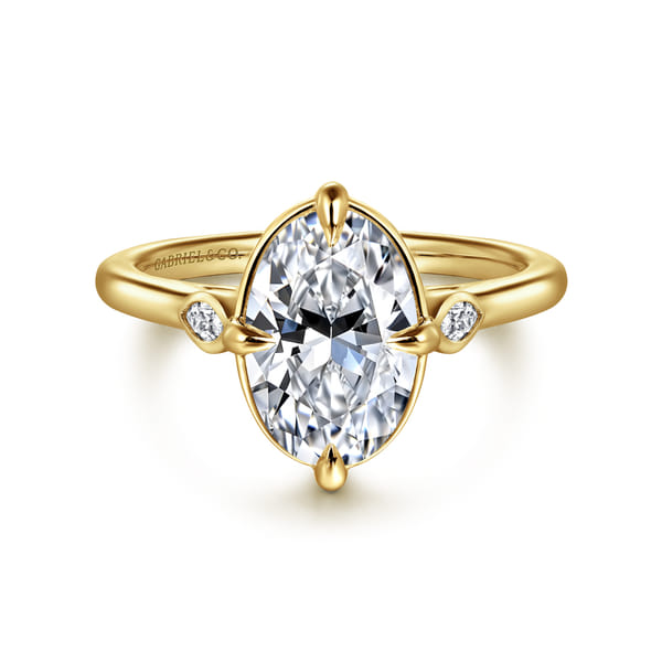 Bezel Prong Oval Three Stone Diamond Engagement Ring in Yellow Gold
