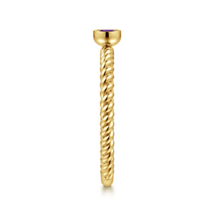14K Yellow Gold Bezel Set Amethyst Ring with Twisted Rope Shank