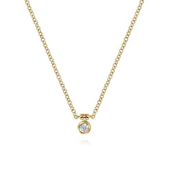 14K Yellow Gold Bezel Set Diamond Pendant Necklace