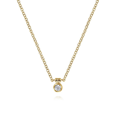 14K Yellow Gold Bezel Set Diamond Pendant Necklace