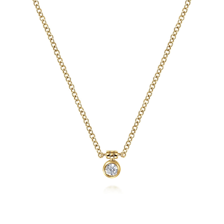 14K Yellow Gold Bezel Set Diamond Pendant Necklace - 0.05 ct - Shot 1