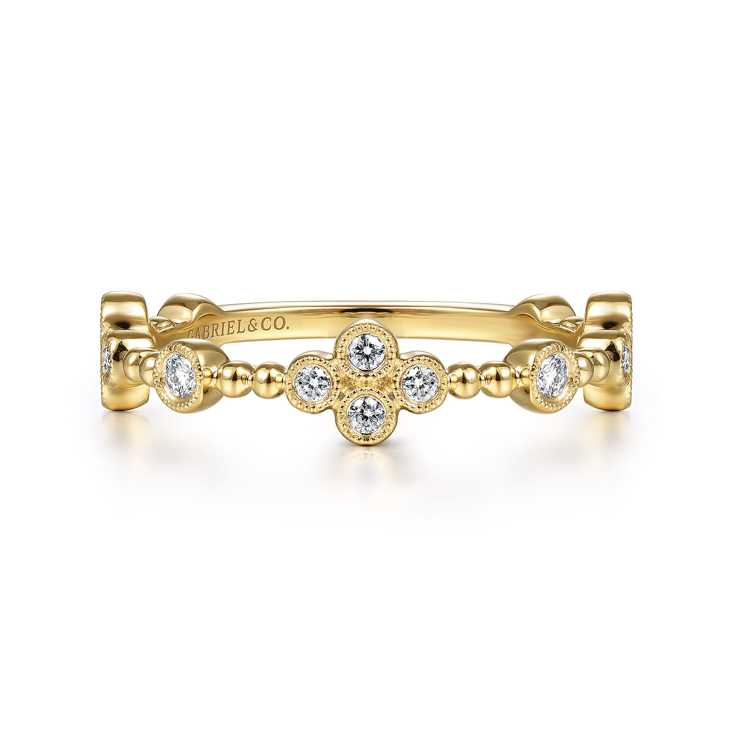 14K Yellow Gold Bezel Set Diamond Quatrefoil Station Ring - 0.22 ct - Shot 1