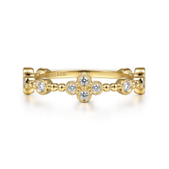 14K Yellow Gold Bezel Set Diamond Quatrefoil Station Ring