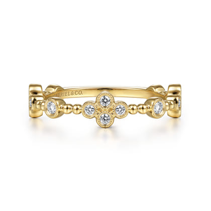 14K Yellow Gold Bezel Set Diamond Quatrefoil Station Ring