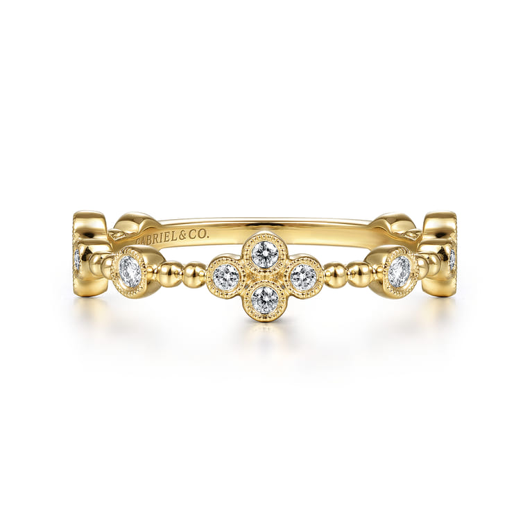 14K Yellow Gold Bezel Set Diamond Quatrefoil Station Ring - 0.22 ct - Shot 1