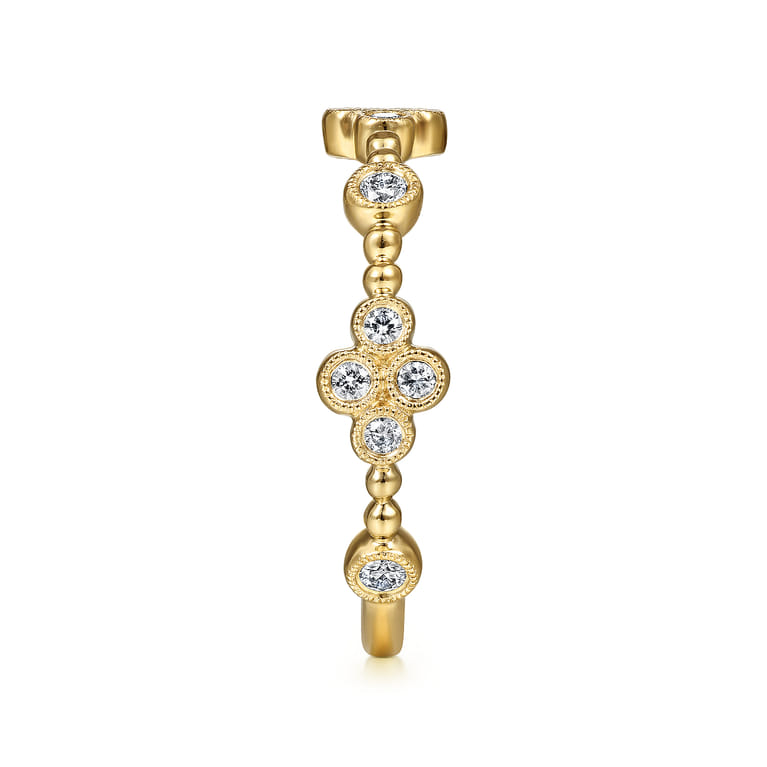 14K Yellow Gold Bezel Set Diamond Quatrefoil Station Ring - 0.22 ct - Shot 4