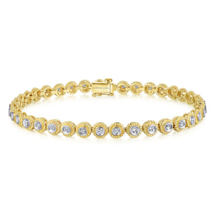 14K Yellow Gold Bezel Set Diamond Tennis Bracelet with Twisted Rope Frame