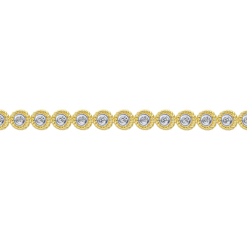14K Yellow Gold Bezel Set Diamond Tennis Bracelet with Twisted Rope Frame - 0.7 ct - Shot 2