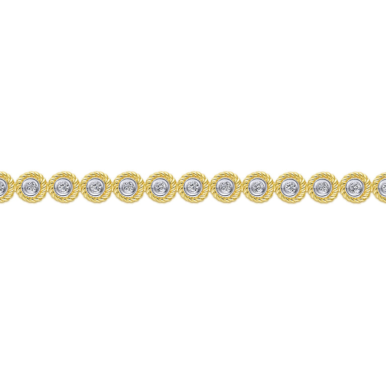 14K Yellow Gold Bezel Set Diamond Tennis Bracelet with Twisted Rope Frame - 0.7 ct - Shot 2