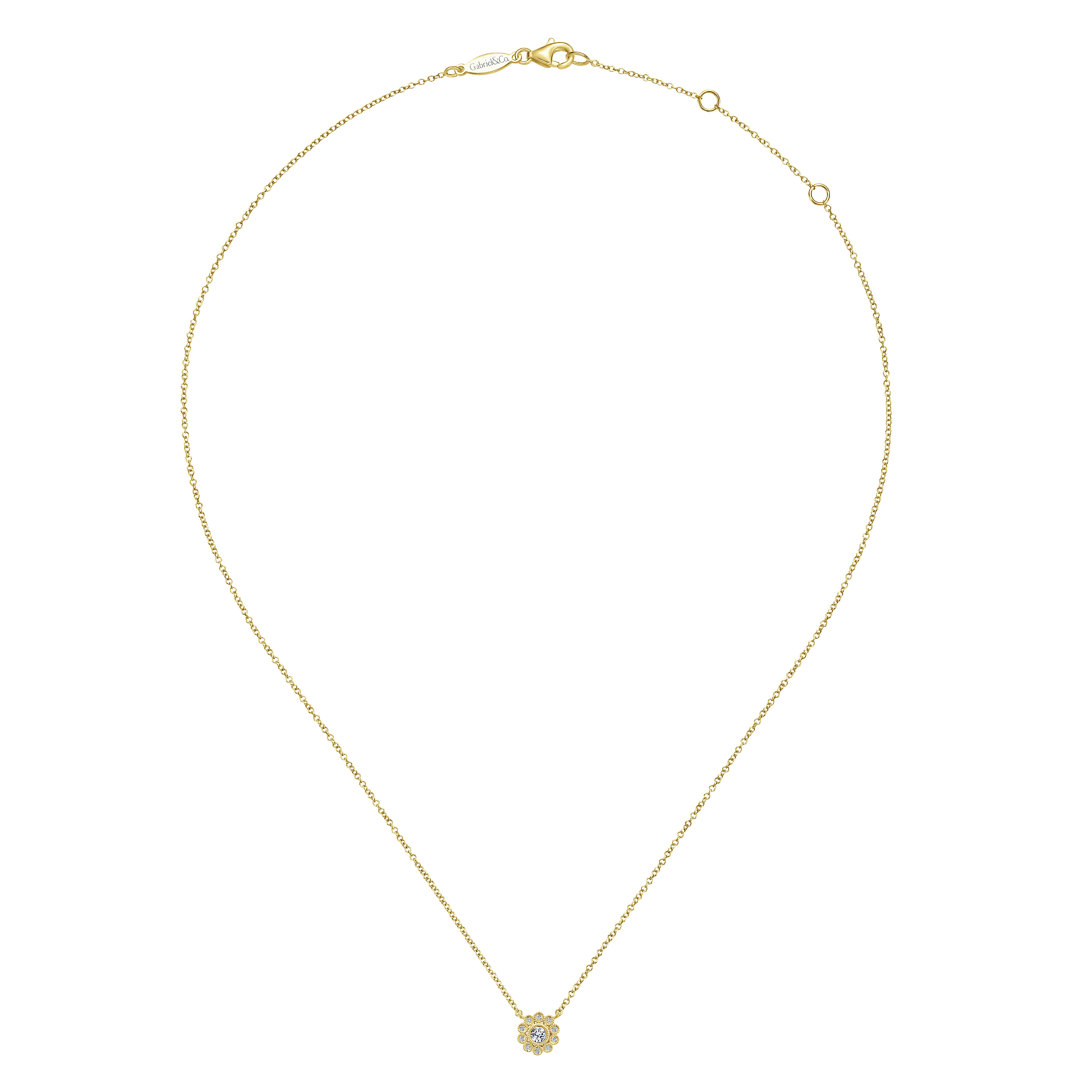 14K Yellow Gold Bezel Set Floral Diamond Pendant Necklace - 0.13 ct - Shot 2