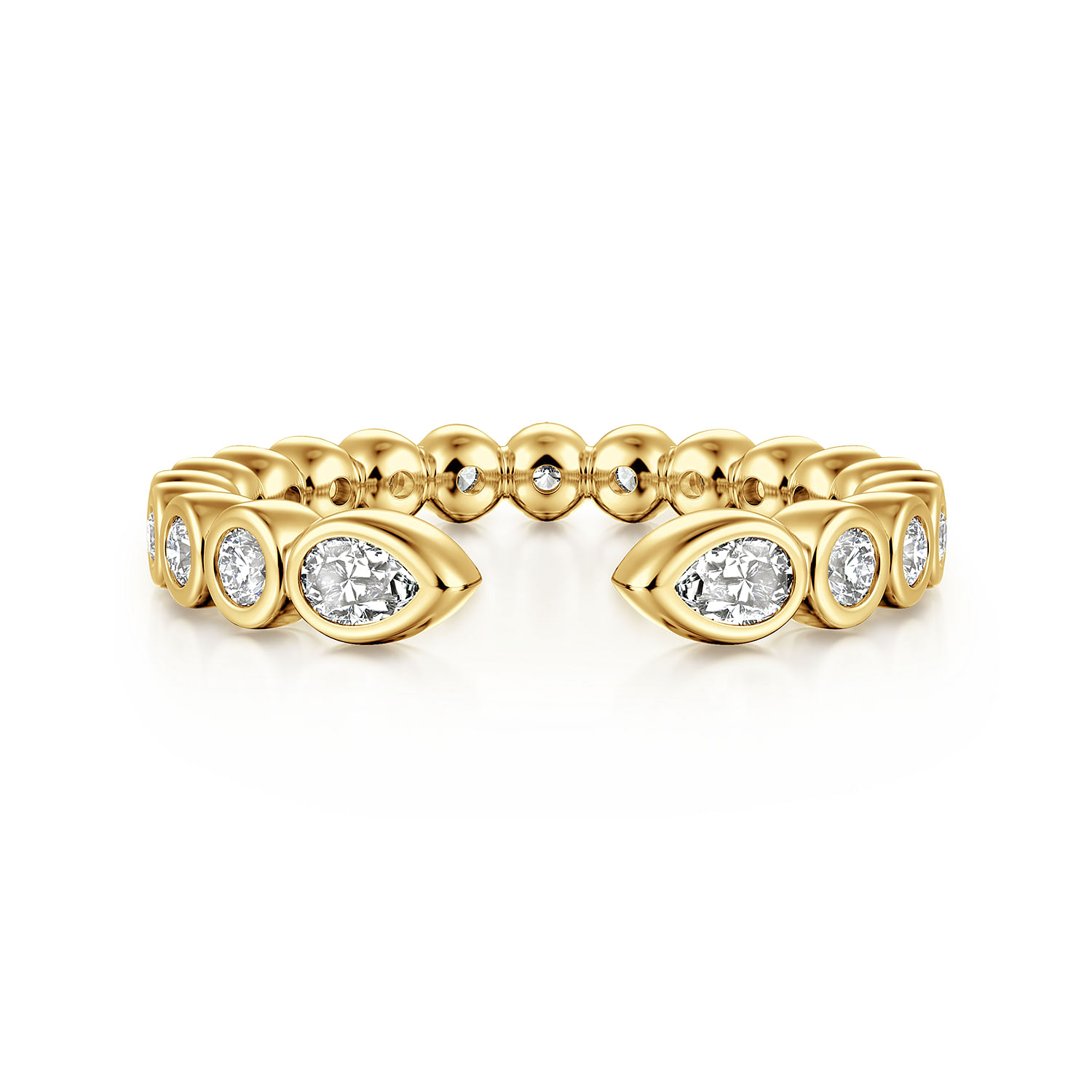 14K Yellow Gold Bezel Set Pear and Round Open Diamond Eternity Band