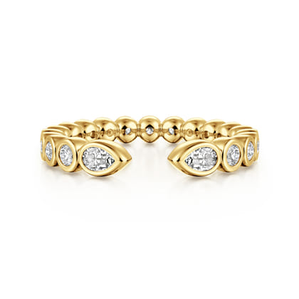 14K Yellow Gold Bezel Set Pear and Round Open Diamond Eternity Band