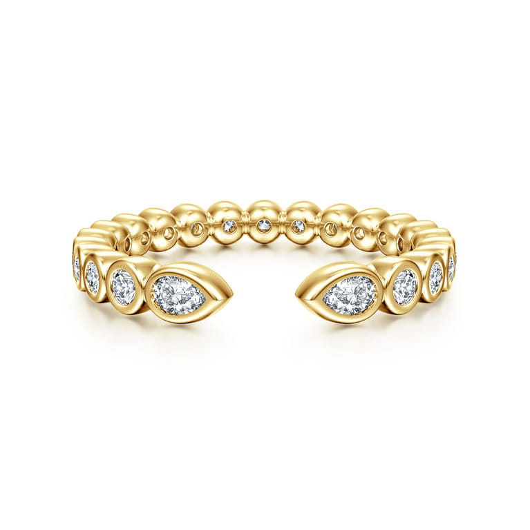 Open Ring Wedding Ring in 14k Yellow Gold with Pear Natural Diamond at Gabriel & Co. - Shot 1