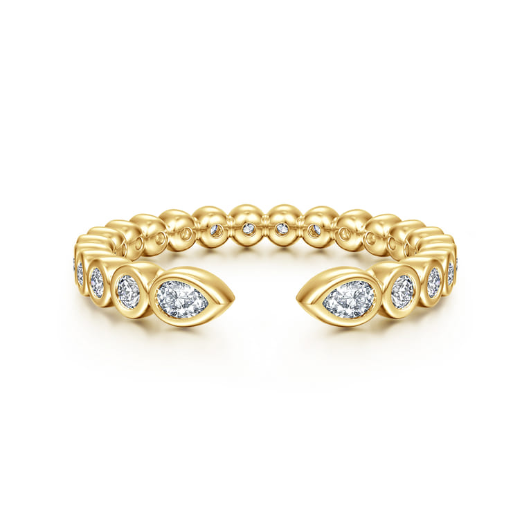 Open Ring Wedding Ring in 14k Yellow Gold with Pear Natural Diamond at Gabriel & Co. - Shot 1
