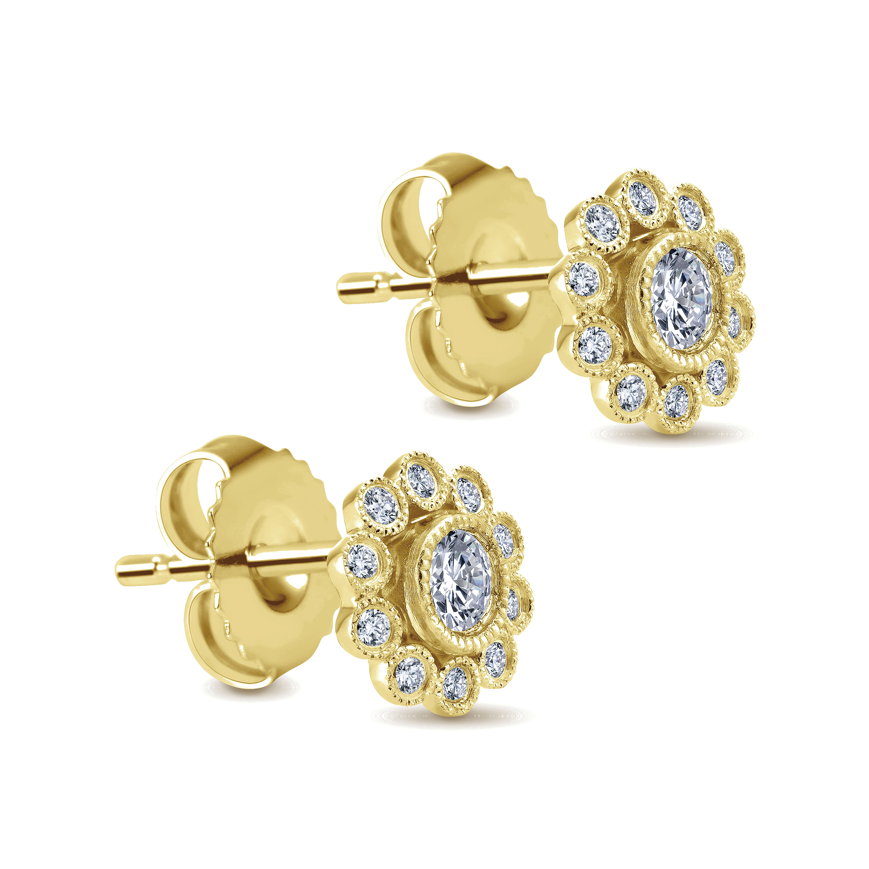 14K Yellow Gold Bezel Set Round Diamond Flower Stud Earrings - 0.25 ct - Shot 2