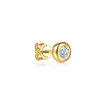 14K Yellow Gold Bezel Set White Sapphire Single Stud Earring