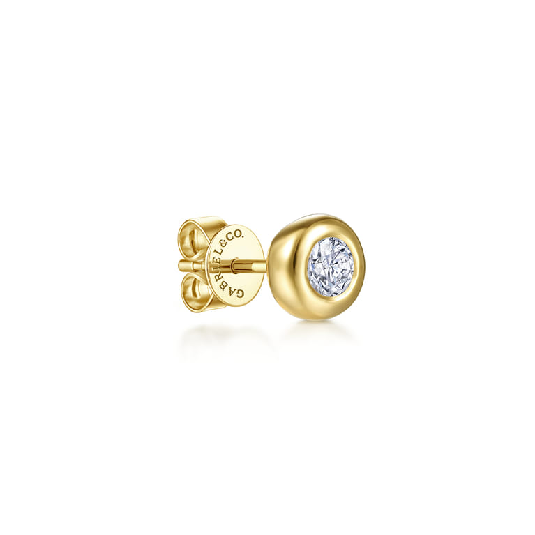 14K Yellow Gold Bezel Set White Sapphire Single Stud Earring - Shot 1