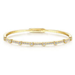 14K Yellow Gold Bezel Station Diamond Bangle