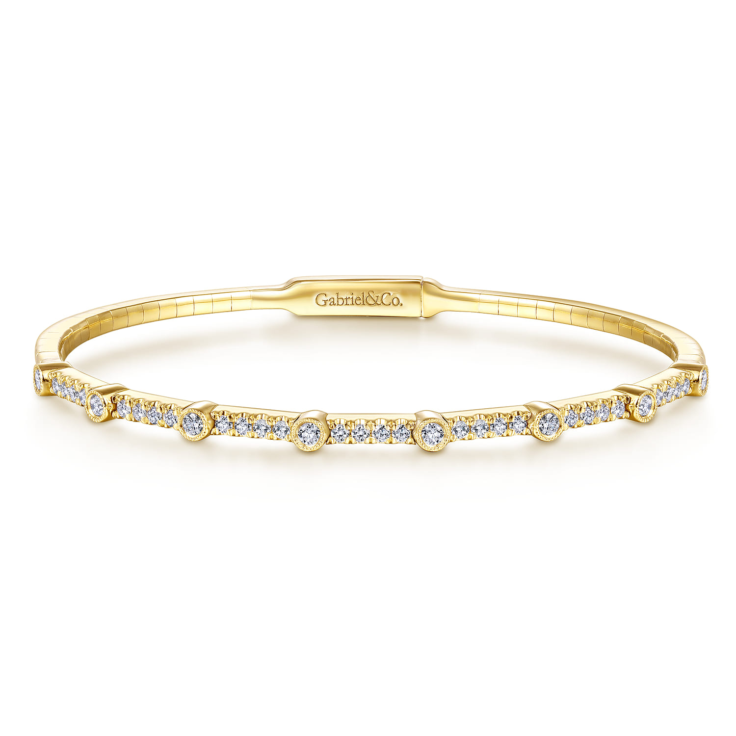 14K Yellow Gold Bezel Station Diamond Bangle - 0.55 ct - Shot 1