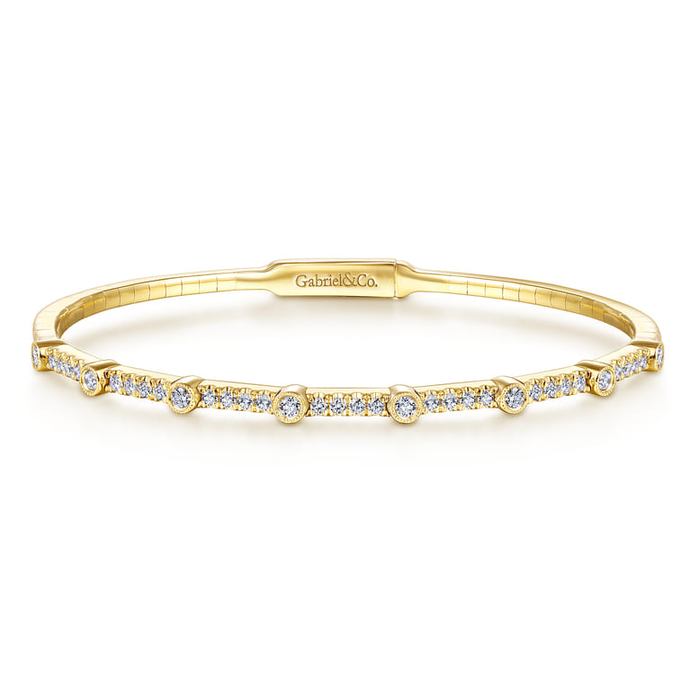 14K Yellow Gold Bezel Station Diamond Bangle - 0.55 ct - Shot 1
