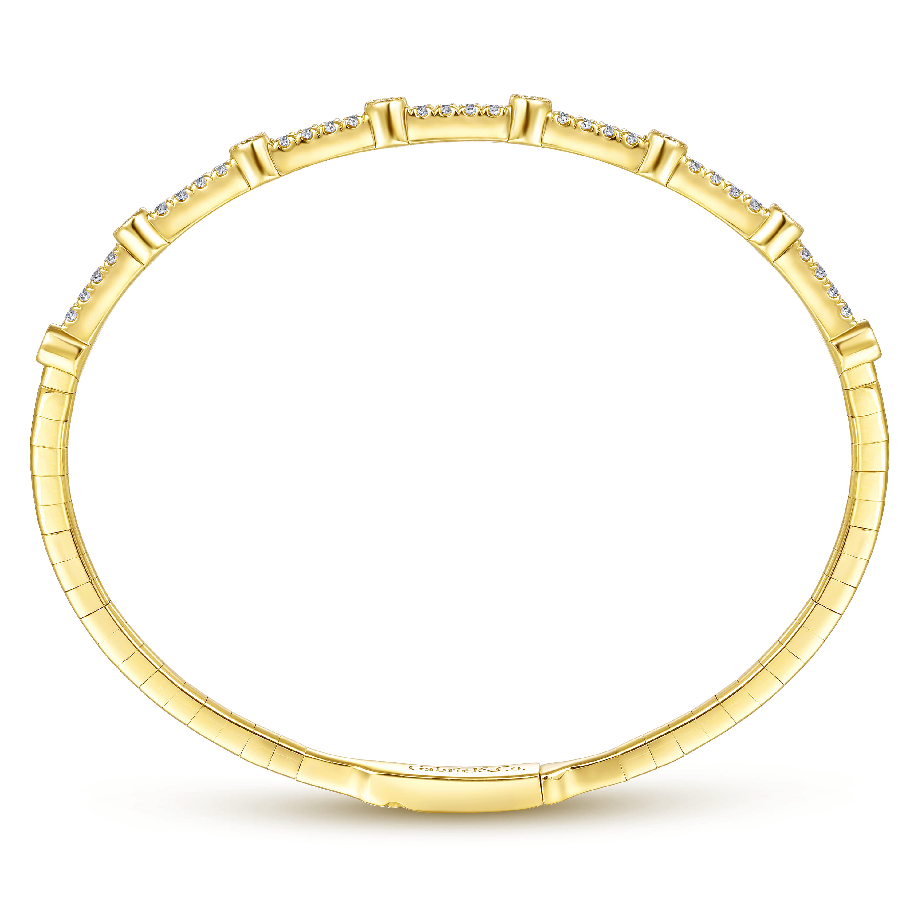 14K Yellow Gold Bezel Station Diamond Bangle - 0.55 ct - Shot 3