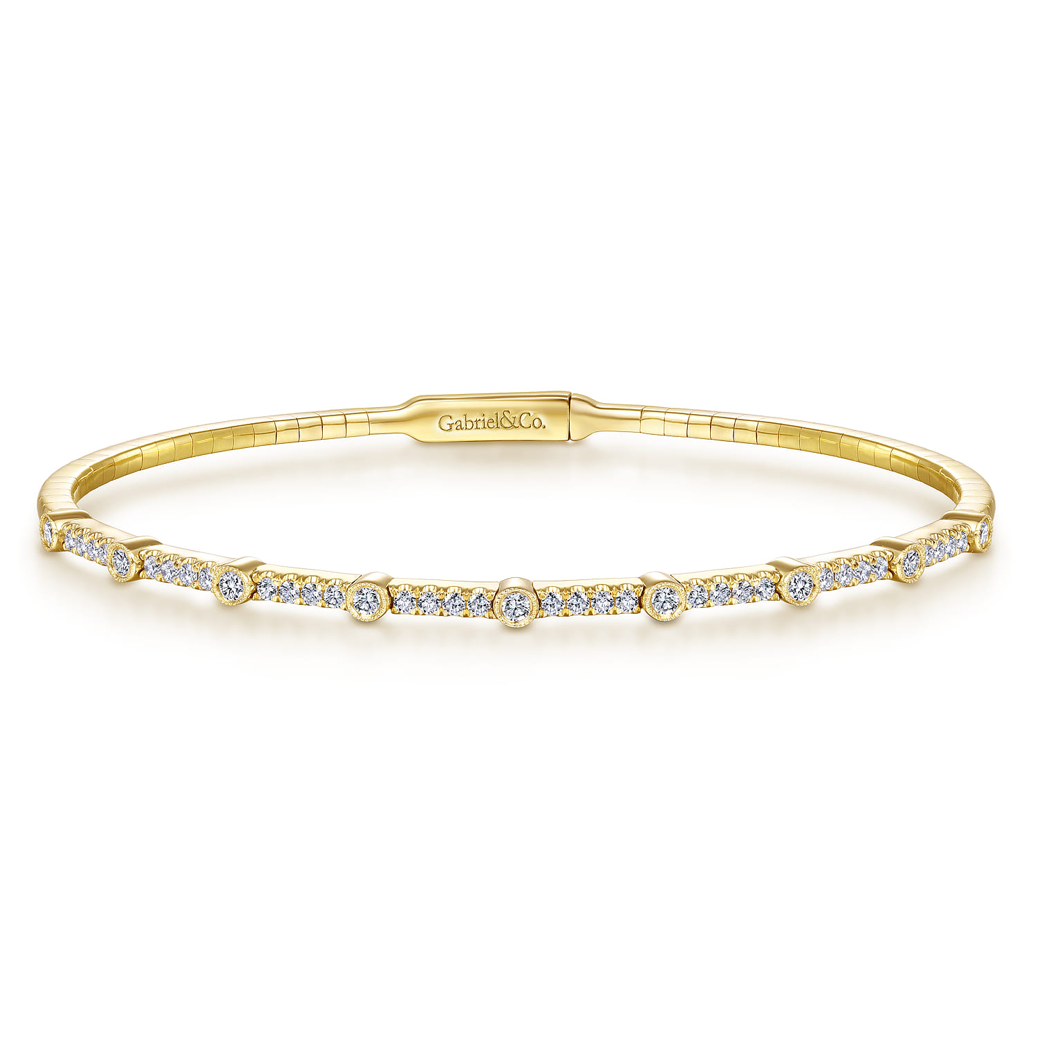 14K Yellow Gold Bezel Station Diamond Bangle - 0.6 ct - Shot 1