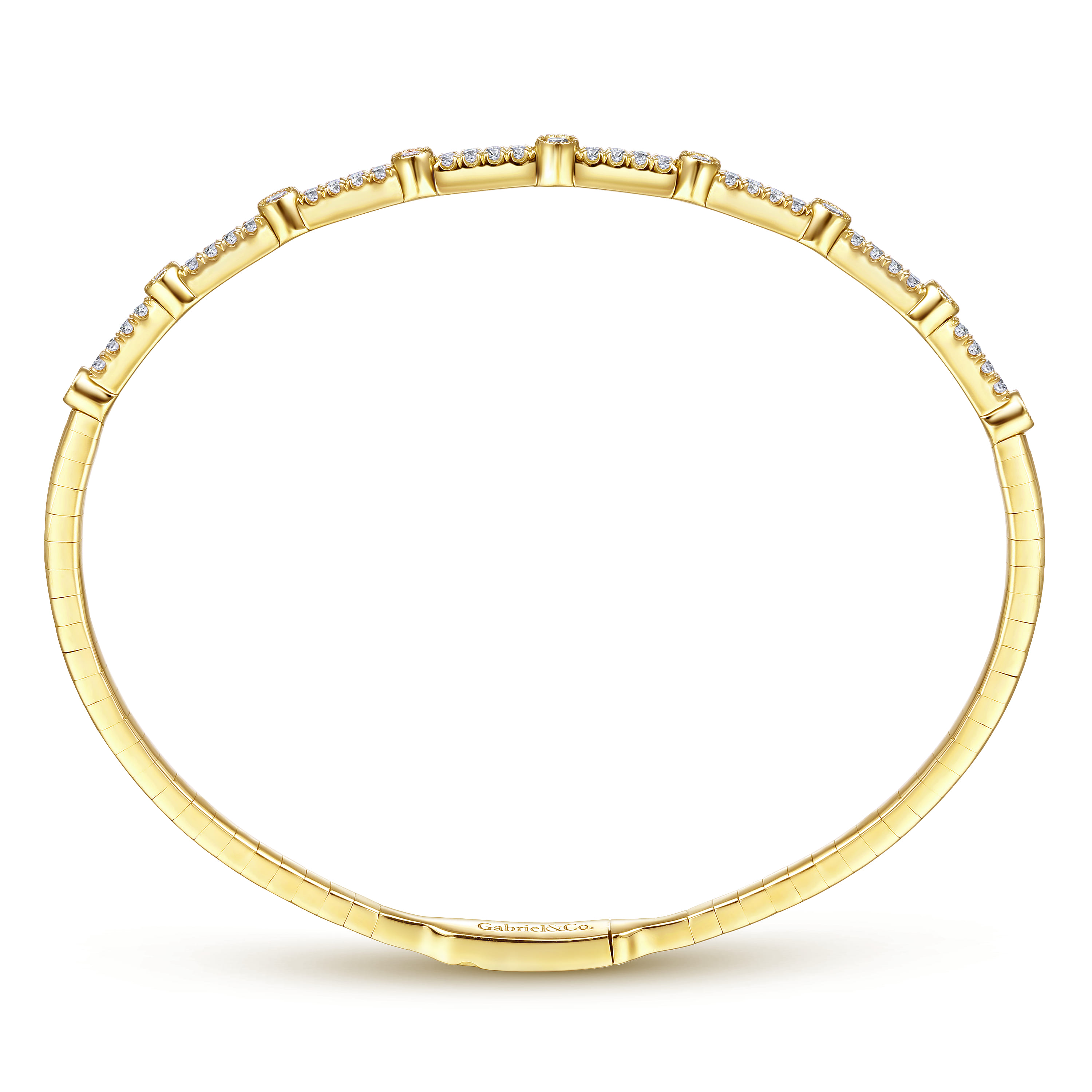 14K Yellow Gold Bezel Station Diamond Bangle - 0.6 ct - Shot 3