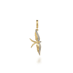 14K Yellow Gold Bird in Flight Diamond Pendant With Detachable Bail
