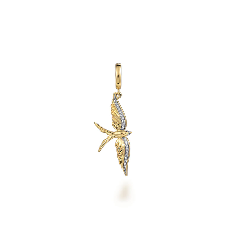 14K Yellow Gold Bird in Flight Diamond Pendant With Detachable Bail - 0.1 ct - Shot 1