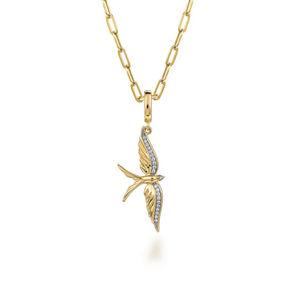 14K Yellow Gold Bird in Flight Diamond Pendant With Detachable Bail