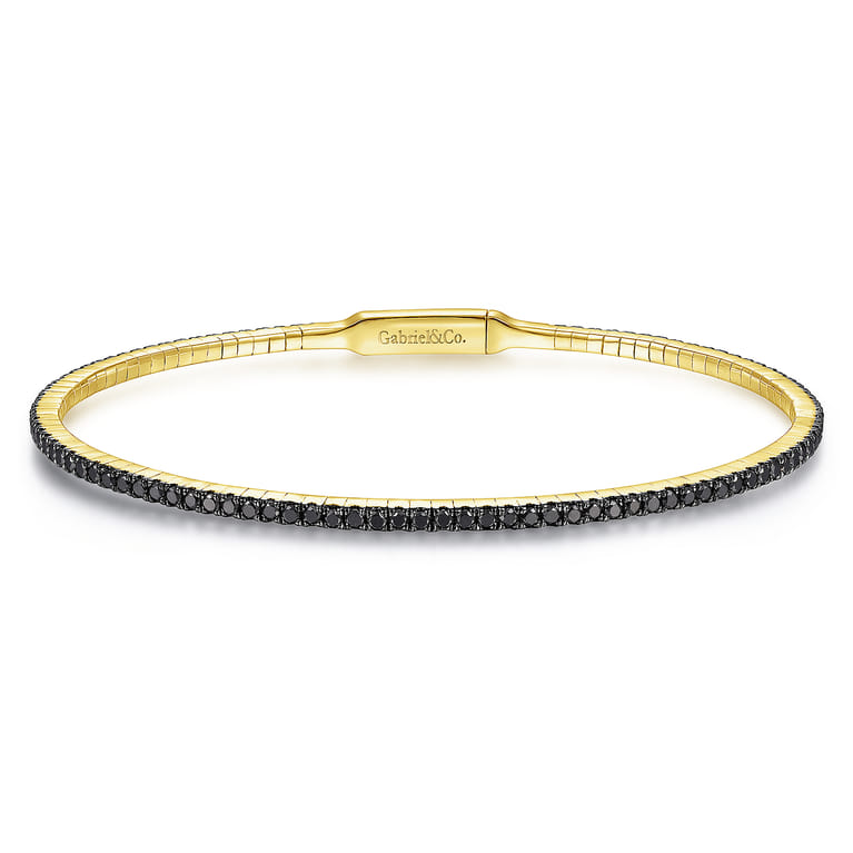 14K Yellow Gold Black Diamond Bangle - 1.1 ct - Shot 1