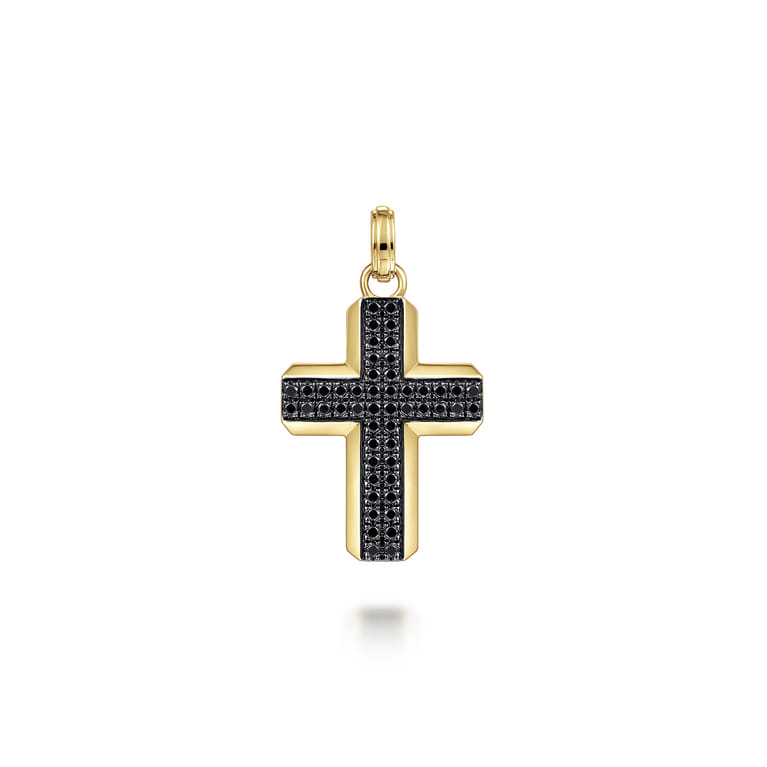 14K Yellow Gold Black Diamond Cross Pendant - 0.75 ct - Shot 1