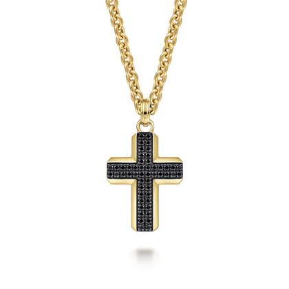 14K Yellow Gold Black Diamond Cross Pendant