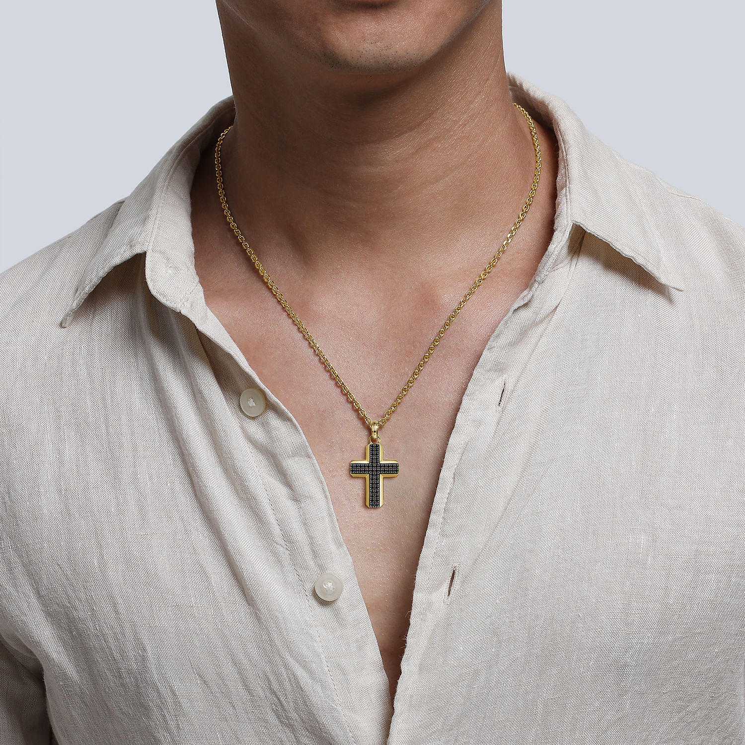 14K Yellow Gold Black Diamond Cross Pendant - 0.75 ct - Shot 4