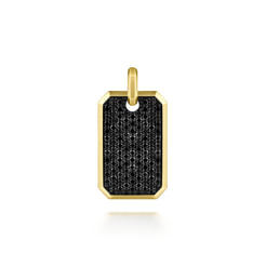 14K Yellow Gold Black Diamond Dog Tag Pendant