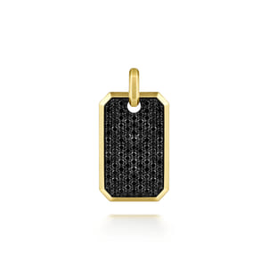 14K Yellow Gold Black Diamond Dog Tag Pendant