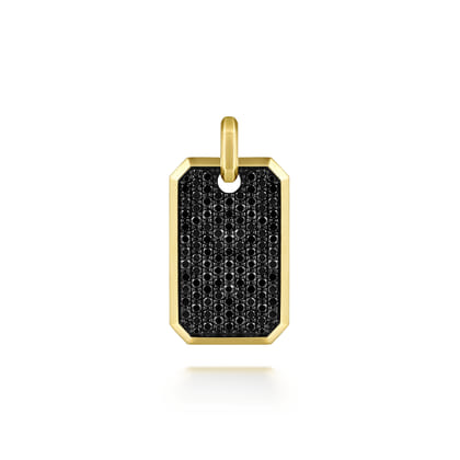 14K Yellow Gold Black Diamond Dog Tag Pendant